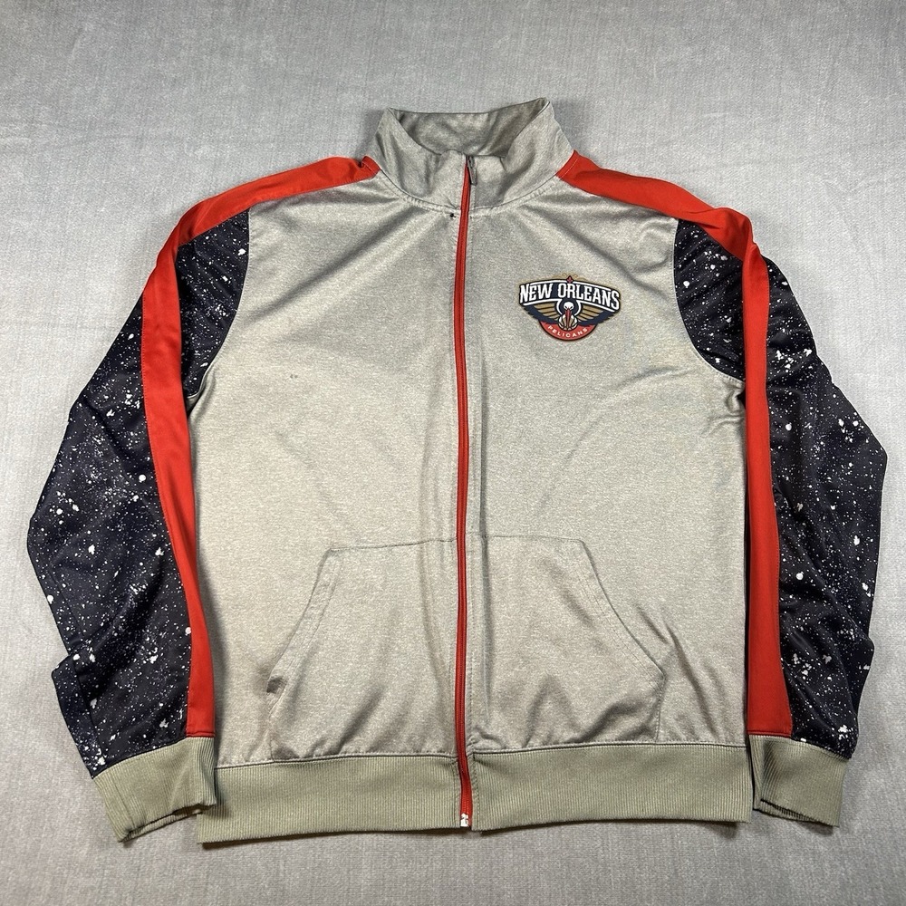 NBA New Orleans Pelicans Track Jacket Mens XL Gray Red Galaxy Sleeve Full Zip